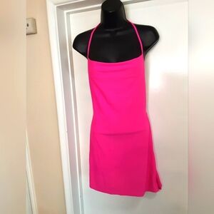 Pink Florescent Spandex Halter Dress